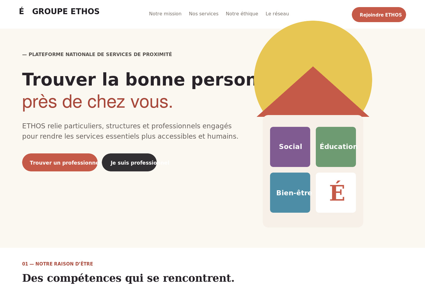 Aperçu du site internet du Groupe Ethos
